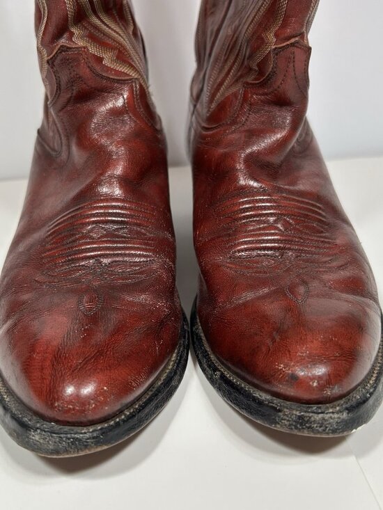 VTG JUSTIN BURGUNDY RED LEATHER ROUND TOE COWBOY BOOTS #j 6728 MEN SZ 8.5 D USA main image 9